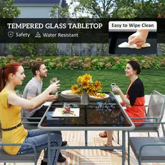 Outsunny Five-Piece PE Rattan Garden Dining Set with Cushions & Stackable Chairs - Light Grey - 6