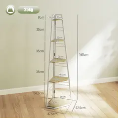 HOMCOM Five-Tier Corner Shelf - White/Wood-Effect - 2