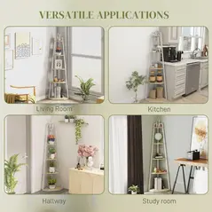 HOMCOM Five-Tier Corner Shelf - White/Wood-Effect - 5