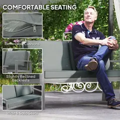 Outsunny 4-Piece Wooden Garden Furniture Set with Cushions - Light Grey - 5