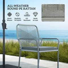 Outsunny Five-Piece PE Rattan Garden Dining Set with Cushions & Stackable Chairs - Light Grey - 4