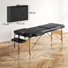 HOMCOM Adjustable Folding Massage Table - Black - 2