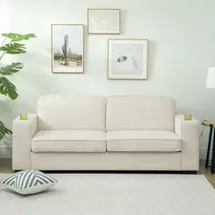 HOMCOM Three-Seater Corduroy Sofa - Cream White - 7