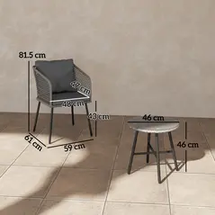 Outsunny Three-Piece Cut-Out Rattan Chair and Table Set - Grey - 2