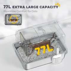 PawHut Stainless Steel Cat Litter Box with Removable Lid, Scoop, Filter Bags, for Larger Cats, White - 6