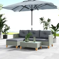 Outsunny 3 Pieces Rattan Garden Furniture Set, L Shaped Garden Conversation Chaise Lounge Furniture with Wood Top Coffee Table and Thick Cushions, Charcoal Grey - 7