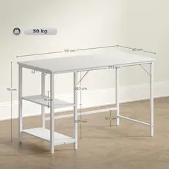 HOMCOM Computer Desk, with Power Sockets - White - 2