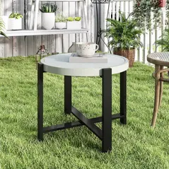 Outsunny Round Small Garden Table, 60cm Outdoor Side Table with Faux Marble Tempered Glass Top, Aluminium Frame for Garden, Patio, Balcony, Light Grey - 6