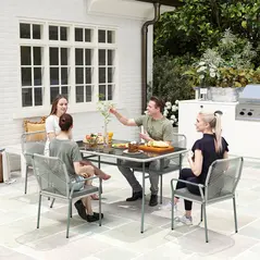 Outsunny Five-Piece PE Rattan Garden Dining Set with Cushions & Stackable Chairs - Light Grey - 1