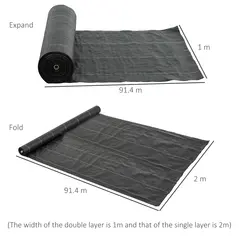 Outsunny 2m x 90m Weed Control Membrane, Heavy Duty Weed Control Barrier Fabric, 90gsm Ground Cover for Patios, Garden, Flower beds, Landscaping - 2