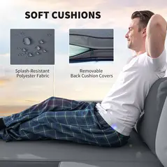 Outsunny 3 Pieces Rattan Garden Furniture Set, L Shaped Garden Conversation Chaise Lounge Furniture with Wood Top Coffee Table and Thick Cushions, Charcoal Grey - 4