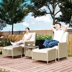 Outsunny Five-Piece Reclining Rattan Chair Set - Light Grey - 1