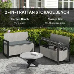 Outsunny 151.5L Storage Garden Bench, with Cushion - Grey - 3