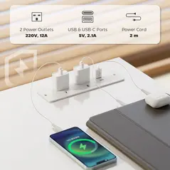 HOMCOM Computer Desk, with Power Sockets - White - 3