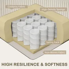 HOMCOM Three-Seater Corduroy Sofa - Cream White - 3