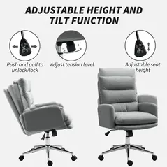 HOMCOM 91-99cm Sherpa Fleece Office Chair - Grey - 4