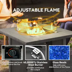 Outsunny 50,000 BTU Gas Fire Pit Table, with Cover - Dark Grey - 4