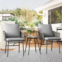 Outsunny 3-Piece Rattan Bistro Set, Garden Table and Chairs with 4 Cushions, Patio Rattan Conversation Furniture Set for Balcony, Porch, Terrace, Grey - 8