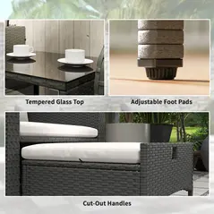 Outsunny Five Piece Rattan Garden Furniture Set with 2-Tier Coffee Table and Ottomans  - Cream White - 8