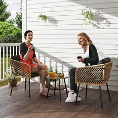 Outsunny Three-Piece Cut-Out Rattan Chair and Table Set - Brown/Black - 1