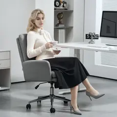 HOMCOM 91-99cm Sherpa Fleece Office Chair - Grey - 6