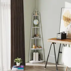 HOMCOM Five-Tier Corner Shelf - White - 1
