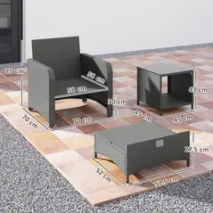 Outsunny Five Piece Rattan Garden Furniture Set with 2-Tier Coffee Table and Ottomans - Grey - 3