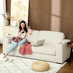 HOMCOM Three-Seater Corduroy Sofa - Cream White - 1