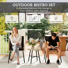Outsunny Three-Piece Cut-Out Rattan Chair and Table Set - Brown/Black - 3