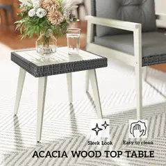 Outsunny Five-Piece Rattan Patio Set, with Wood-Top Table - Grey - 7