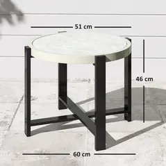 Outsunny Round Small Garden Table, 60cm Outdoor Side Table with Faux Marble Tempered Glass Top, Aluminium Frame for Garden, Patio, Balcony, Light Grey - 2