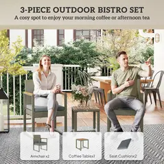 Outsunny Three-Piece Rattan Chair Set - Grey - 3