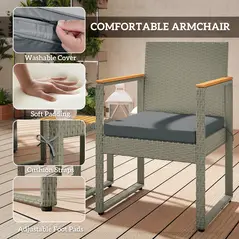 Outsunny Three-Piece Rattan Chair Set - Grey - 6