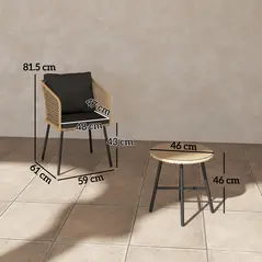 Outsunny Three-Piece Cut-Out Rattan Chair and Table Set - Brown/Black - 2