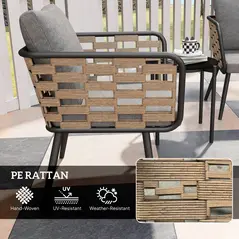 Outsunny 3 Pieces Rattan Bistro Set with Washable Seat and Back Cushions, Glass Top Coffee Table, for Outdoor, Patio, Black - 6