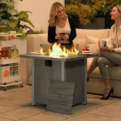 Outsunny 50,000 BTU Gas Fire Pit Table, with Cover - Dark Grey - 1