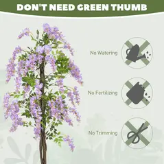 HOMCOM 180cm Ficus Artificial Tree, Fake Wisteria Tree in Nursery Pot, Indoor Greenery Tall Faux Floor Plant for Living Room Office Decor, Purple - 4
