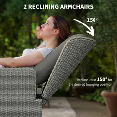 Outsunny Five-Piece Reclining Rattan Chair Set - Charcoal Grey - 3
