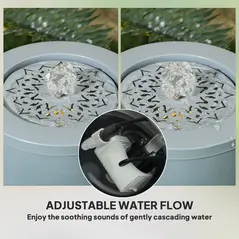 Outsunny 30 cm Tall Garden Waterfall Fountain with LED Lights and Pump, Garden Water Feature Water Fountain with Adjustable Flow and Cut-out Design for Indoor and Outdoor Decor, Light Grey - 4