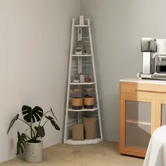 HOMCOM Five-Tier Corner Shelf - White - 8