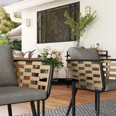 Outsunny 3 Pieces Rattan Bistro Set with Washable Seat and Back Cushions, Glass Top Coffee Table, for Outdoor, Patio, Black - 7