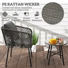 Outsunny Three-Piece Cut-Out Rattan Chair and Table Set - Grey - 4