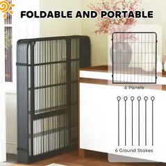 PawHut Six-Panel Dog Playpen with Door, for Medium Dogs, Indoors, Outdoors, 80cm Tall, Black - 5