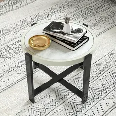 Outsunny Round Small Garden Table, 60cm Outdoor Side Table with Faux Marble Tempered Glass Top, Aluminium Frame for Garden, Patio, Balcony, Light Grey - 7