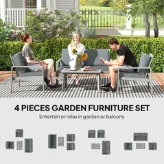Outsunny 4-Piece Wooden Garden Furniture Set with Cushions - Light Grey - 3
