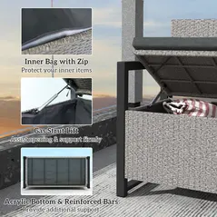 Outsunny 151.5L Storage Garden Bench, with Cushion - Grey - 4