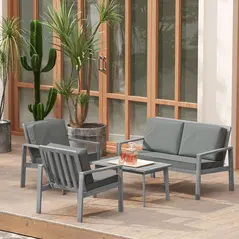 Outsunny 4-Piece Wooden Garden Furniture Set with Cushions - Light Grey - 7