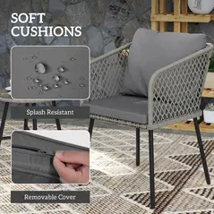 Outsunny Three-Piece Cut-Out Rattan Chair and Table Set - Grey - 5