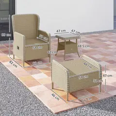 Outsunny Five-Piece Reclining Rattan Chair Set - Light Grey - 2