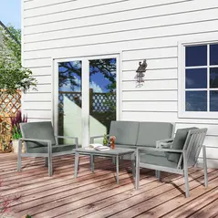 Outsunny 4-Piece Wooden Garden Furniture Set with Cushions - Light Grey - 8